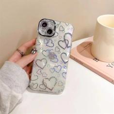 Imagem de Chapeamento colorido laser amor coração caso para iphone 14 15 13 12 pro max 14 15 plus 11 elegante pára-choques capa traseira, claro, para iphone 15plus
