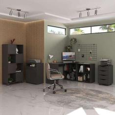 Imagem de Conjunto De Mesa Com Arm rio De Escrit rio, Estante E Gavetei