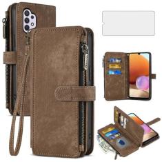 Imagem de Asuwish Capa de telefone para Samsung Galaxy A32 4G 6,4 polegadas capa carteira e protetor de tela de vidro temperado couro flip porta-cartão de crédito slot acessórios para celular A 32 32A S32 G4