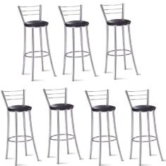 Imagem de Kit 7 Banquetas Para Bancada Cromada Grazi Preto
