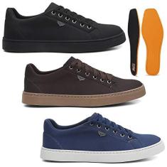 Imagem de kit 3 pares Tenis Masculino Confortável em lona LL0271 pt mr az Cor:Preto;Tamanho:42;Genero:Masculino