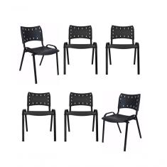 Imagem de Kit 6 Cadeiras Iso Para Escola Escritório Comércio Preta Base Preta