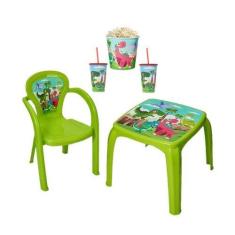 Imagem de Mesa Infantil Dino C/ 2 Cadeira + Balde De Pipoca + 2 Copos - Usual Ut