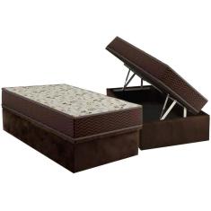 Imagem de Conjunto Box Baú Solteiro Colchão Espuma Ortobom D33 Physical Hiper Resistente 25 + Base Crc Suede Brown (88x188)