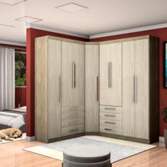 Imagem de Guarda Roupa Casal de Canto 8 Portas e 8 Gavetas Avelã Rústico com Árt