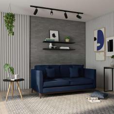 Imagem de Sofá 3 Lugares Bento Base de Madeira Linho Cotton Azul Marinho.