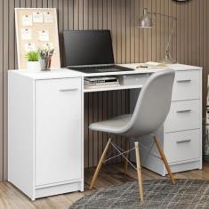 Imagem de Escrivaninha Mesa para Computador Madesa Alaska 3 Gavetas 1 Porta - Branco