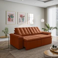 Imagem de Sofá Cama Retrátil e Reclinável 3 Lugares 260cm em Veludo com Molas Palmeira Cabecasa Madeiramadeira Terracota