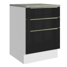 Imagem de Balcão 60 Cm 3 Gavetas Branco/Preto Lux Madesa