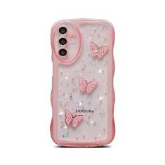 Imagem de SUYACS Capa de telefone transparente para Samsung Galaxy A54 6,4 polegadas estética fofa padrão borboleta 3D glitter estrela encaracolado moldura brilhante capa para mulheres de silicone macio à prova