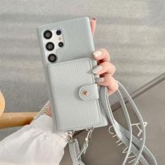 Imagem de Capa de telefone com alça de ombro de couro de lichia da moda para Samsung S23 Ultra S20 S21 S22 Note 8 9 10 20 Capa carteira crossbody, azul, S20 Ultra