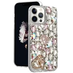 Imagem de Losin Compatível com iPhone 13 Pro Max Bling Diamond Capa 3D Brilhante Brilhante Strass Luxo Glitter Cristal Pedra Preciosa Linda Padrão Coração Pérola Capa para Mulheres Meninas Meninas