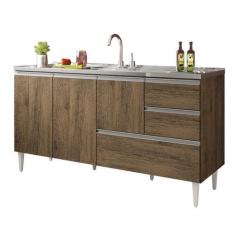 Imagem de Balcão para pia de 1,50 mt Maceió com gavetão Castanho Puxador Alumini