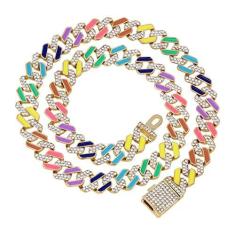 Imagem de Charles Raymond Colar com corrente de strass ou corrente de tênis em formato de hip hop dourado ou prata - Sua escolha!!, 18", Metal, Strass