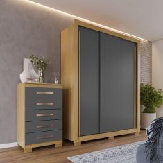 Imagem de Kit Guarda Roupa Casal Dallas 3 Portas 2 Gavetas e Cômoda Aspen 5 Gavetas I01 - Clique Chique Móveis