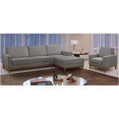 Imagem de Kit Sofá 3 Lugares 2,10m Com Chaise E Poltrona Living Lavinia Linho Cinza Adonai Estofados