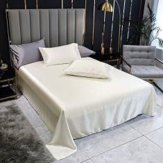 Imagem de Lençol Superior Casal Queen Com 2 Fronhas Cetim Seda Pérola