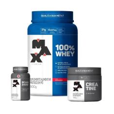 Imagem de Combo 100% Whey 900g, Creatina Monohidratada 150g e Bcaa 60caps - Max Titanium-Unissex