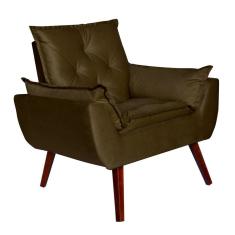 Imagem de Poltrona Decorativa Pés Trapézio Opala Suede Marrom - Kasa Sofá