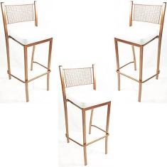 Imagem de Kit 3 Banquetas EMPILHÁVEL Cobre Altura 65cm assento branco - Poltronas do Sul