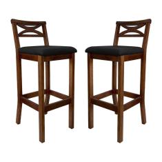 Imagem de Kit 2 Banquetas Alta Estofada Madri Madeira Castanho Suede CCS