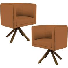 Imagem de Kit 02 Poltronas Decorativa Base Giratória de Madeira Betina D02 Veludo Telha B-262 - Lyam Decor