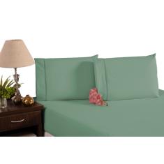 Imagem de Kit Lençol E Fronha Ponto Palito Percal Verde 3 Peças 180