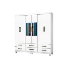 Imagem de Guarda-roupa D22 6 Portas 6 Gavetas Com Espelho e Pés Branco