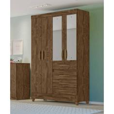 Imagem de Guarda Roupa Solteiro 4 Portas Com Espelho 4 Gavetas Castanho Wood Sobral - Moval