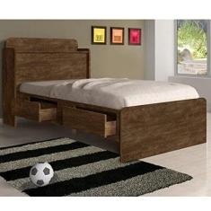 Imagem de Cama Solteiro com Baú 2 Gavetas Tamires Cambel Móveis Castanho Wood