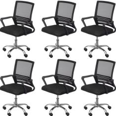Imagem de Kit 6 Cadeiras para Escritório Diretor Lyon Baixa em Tela Mesh Preto