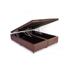 Imagem de Base Cama Box Baú Bipartido Casal Corino Marrom 43x138x188