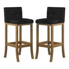 Imagem de Kit 2 Banquetas Média Encosto Estofado 38x90Cm Ilha Espanha Madeira Ma