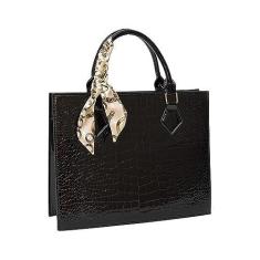 Imagem de Bolsa feminina feminina de couro PU com alça superior grande, Preto