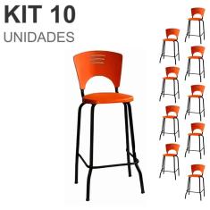 Imagem de Kit 10 Banquetas Fixa Alta Piacere - Cor Laranja - 34112