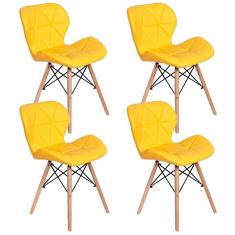 Imagem de Kit 4 Cadeiras Charles Eames Eiffel Slim Wood Estofada - Mostarda