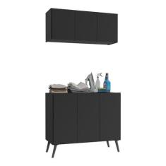 Imagem de Conjunto Lavanderia Retrô Multiuso Armário Aéreo e Balcão 3 Portas Multimóveis Mp5050 Preto