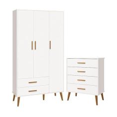 Imagem de Jogo De Quarto Infantil Isis Guarda Roupa 3 Portas E Cômoda 4 Gavetas Branco - Reller Móveis Branco