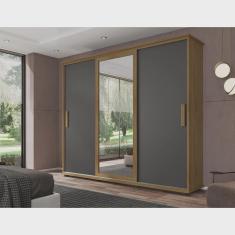 Imagem de Guarda Roupa Casal com Espelho 3 Portas 4 Gavetas Espanha rv Móveis