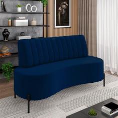 Imagem de Sofá Living Decorativo 2 Lugares 1,35M Katara Pés de Ferro Veludo Azul G33 - Gran Belo