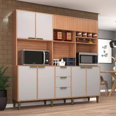 Imagem de Cozinha Compacta Emilia 7 Portas 3 Gavetas Ripado Freijó/Fumê - Jcarvalho