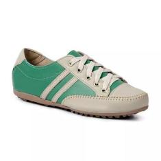 Imagem de Mocatênis Feminino em Couro Legítimo Cor Verde c/ Bege Mod. 103 - Izab