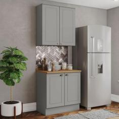Imagem de Cozinha Compacta Americana 4 Portas 3 Prateleiras 100% Mdf Cinza/Natur