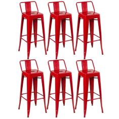 Imagem de Kit 6 Banquetas Altas Com Encosto 76 Cm Vermelho