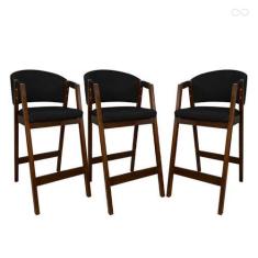 Imagem de Kit 3 Banquetas Alta para Bancada de Cozinha Ravena Madeira Maciça Pin