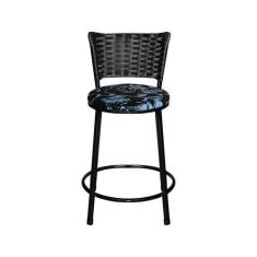 Imagem de Banqueta Baixa Para Cozinha Ratan Preta Estofado Floral - Lamar Design