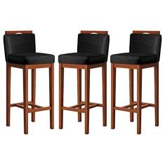 Imagem de Conjunto 3 Banquetas Alta em Madeira Maciça Libéria Ccs Interiores Pinhão/preto