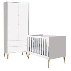 Imagem de Quarto com Berço Theo e Guarda Roupa 2 Portas e Pés Madeira Natural Br