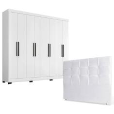 Imagem de Guarda Roupa Casal Prime 1684 com Pés Reto News e Cabeceira Luiza 140cm Branco - Araplac