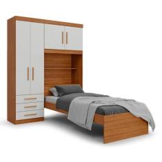 Imagem de Conjunto Off White Roupeiro Guarda Roupa De Solteiro Com Cama Cabeceir